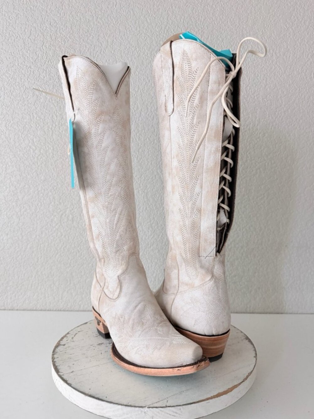 Lane Boots LEXINGTON White Cowboy Boots Womens 7 Knee High Western Lace Up Tall